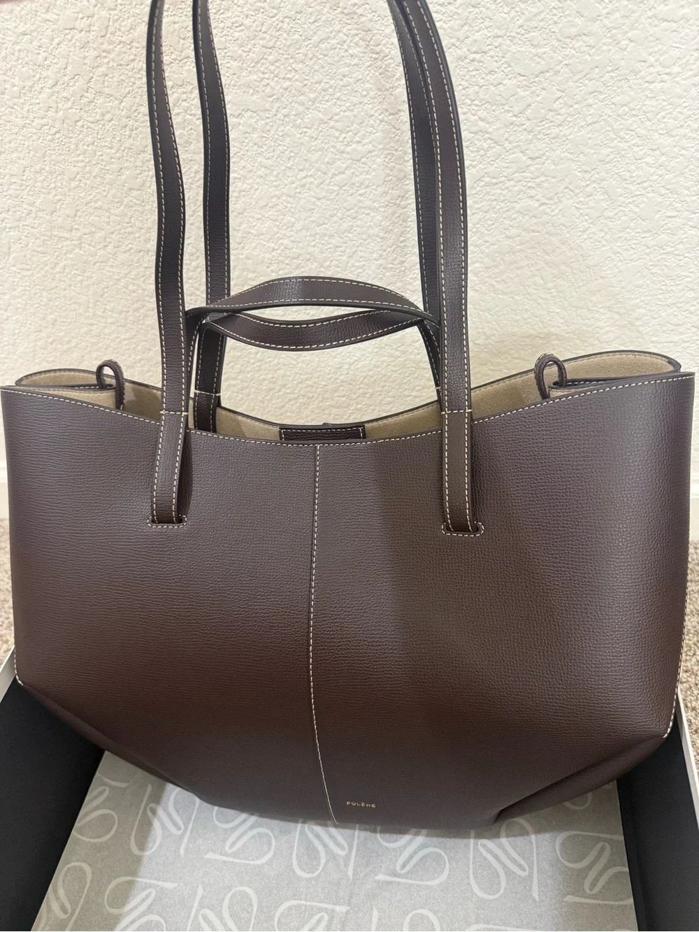 Polène Cyme Large Tote in Textured Ebony Brown Leather New & Never Used